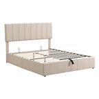 Queen Size L-Shaped Linen Platform Bed with Hydraulic Lift & Hidden Storage