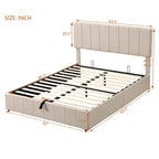 Queen Size L-Shaped Linen Platform Bed with Hydraulic Lift & Hidden Storage