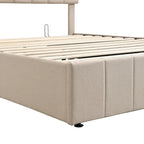Queen Size L-Shaped Linen Platform Bed with Hydraulic Lift & Hidden Storage