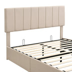 Queen Size L-Shaped Linen Platform Bed with Hydraulic Lift & Hidden Storage