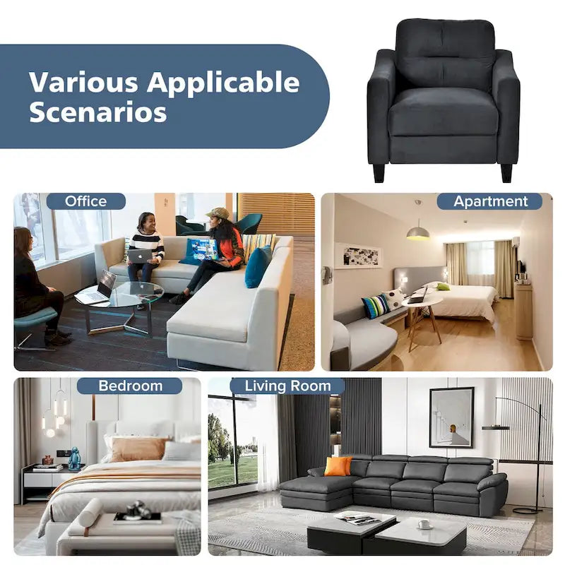Black Modern 32.2 Upholstered Accent Chair with Sturdy Hardwood Frame and Soft Cushion