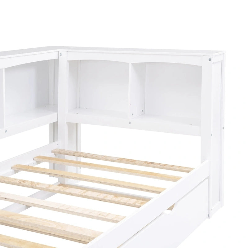 Twin Wooden Daybed with Trundle, Cabinets, and Charging Stations