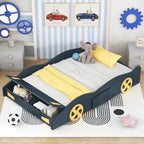 Full Size Pine Race Car Bed with Storage & Safety Side Rails – Kids Bedroom