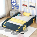 Full Size Pine Race Car Bed with Storage & Safety Side Rails – Kids Bedroom