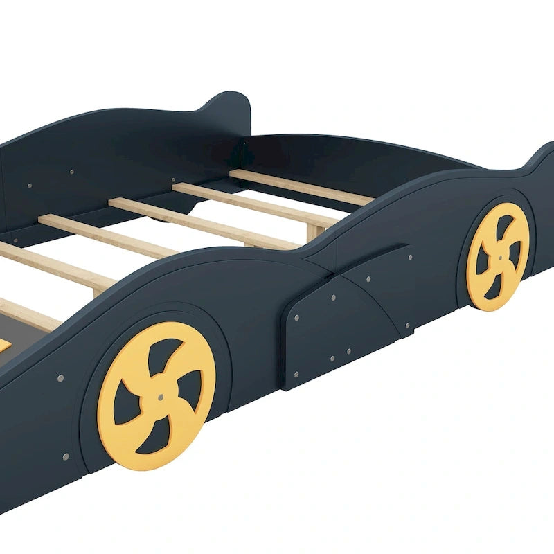 Full Size Pine Race Car Bed with Storage & Safety Side Rails – Kids Bedroom