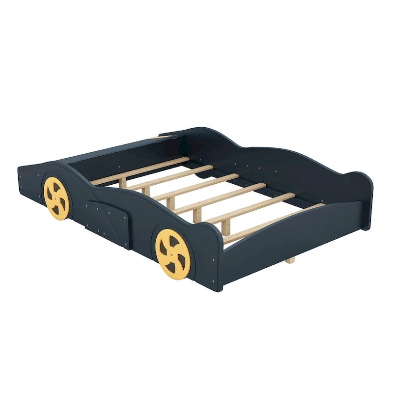 Full Size Pine Race Car Bed with Storage & Safety Side Rails – Kids Bedroom
