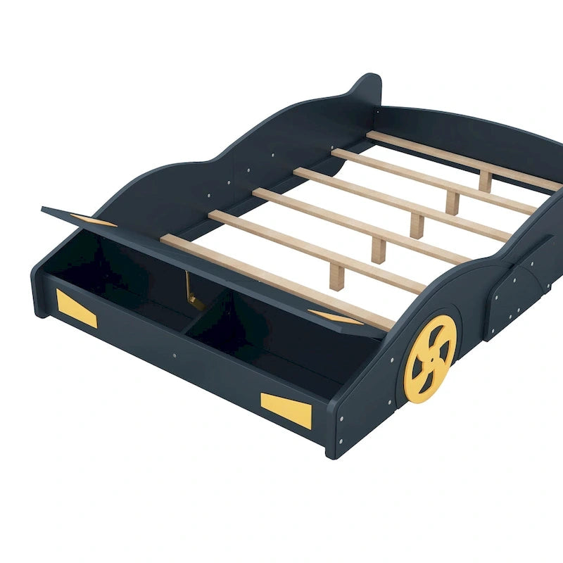 Full Size Pine Race Car Bed with Storage & Safety Side Rails – Kids Bedroom