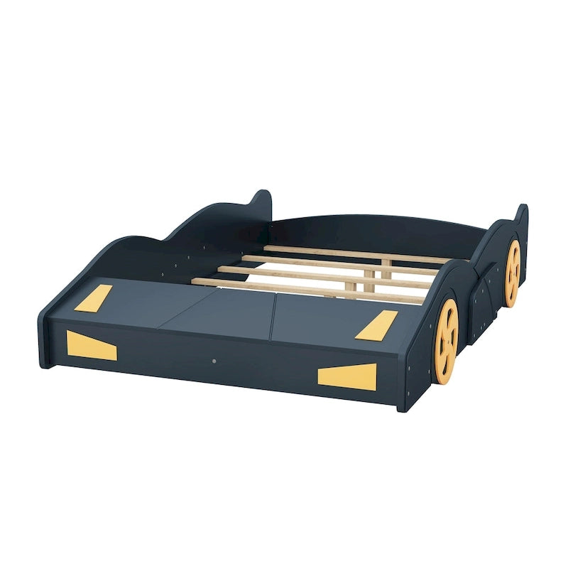 Full Size Pine Race Car Bed with Storage & Safety Side Rails – Kids Bedroom