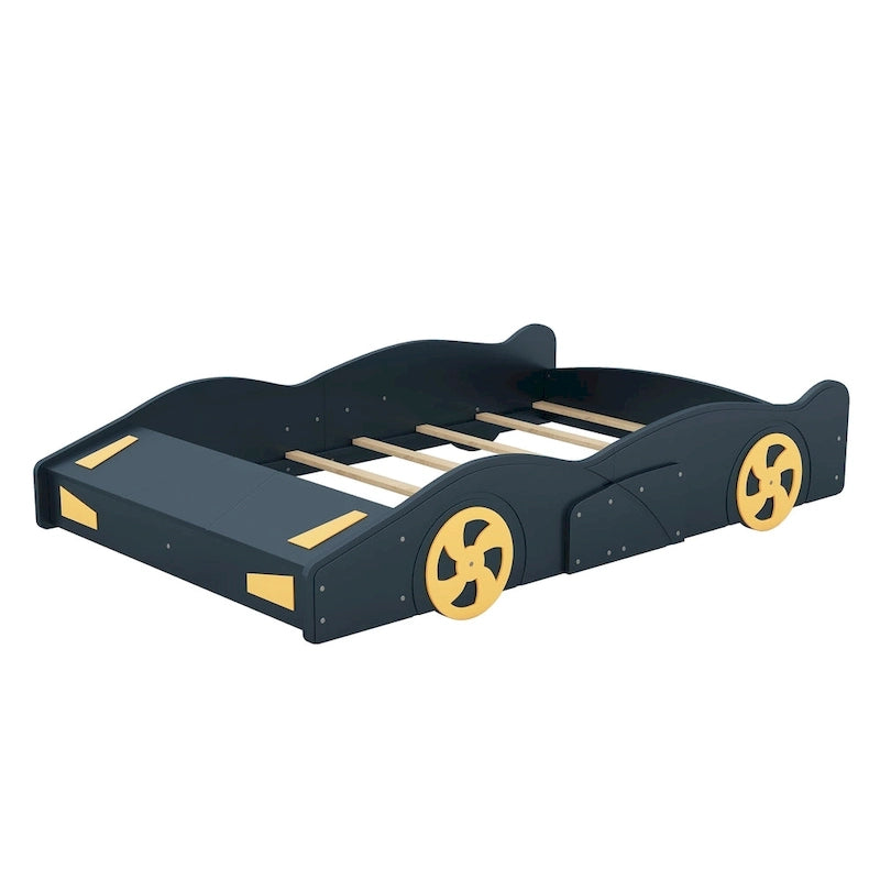 Full Size Pine Race Car Bed with Storage & Safety Side Rails – Kids Bedroom