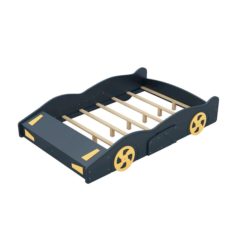 Full Size Pine Race Car Bed with Storage & Safety Side Rails – Kids Bedroom