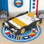 Full Size Pine Race Car Bed with Storage & Safety Side Rails – Kids Bedroom