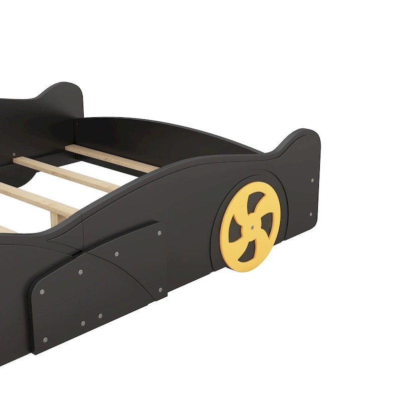 Full Size Pine Race Car Bed with Storage & Safety Side Rails – Kids Bedroom