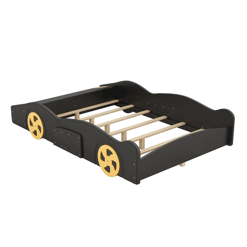 Full Size Pine Race Car Bed with Storage & Safety Side Rails – Kids Bedroom