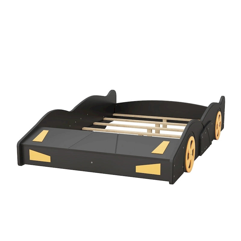 Full Size Pine Race Car Bed with Storage & Safety Side Rails – Kids Bedroom