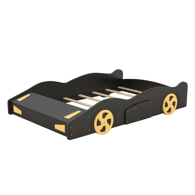 Full Size Pine Race Car Bed with Storage & Safety Side Rails – Kids Bedroom