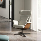 Jovan 31.5 Curved Wood Genuine Leather Recliner Lounge Chair