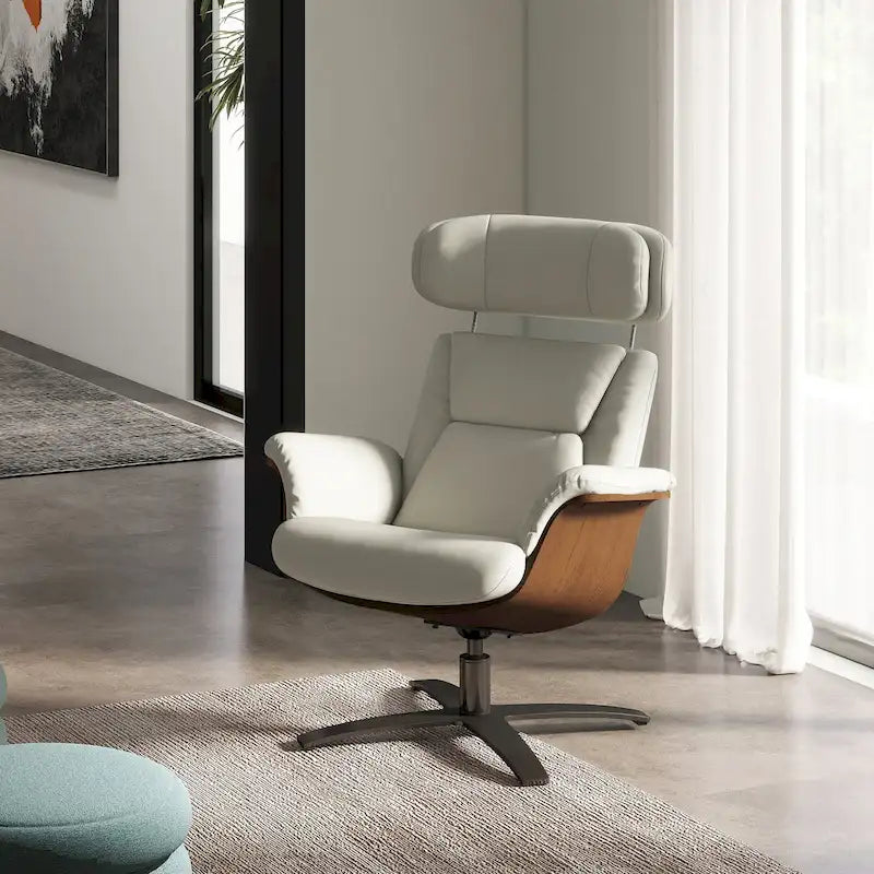 Jovan 31.5 Curved Wood Genuine Leather Recliner Lounge Chair