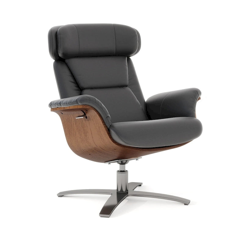 Jovan 31.5 Curved Wood Genuine Leather Recliner Lounge Chair
