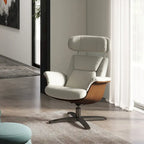 Jovan 31.5 Curved Wood Genuine Leather Recliner Lounge Chair
