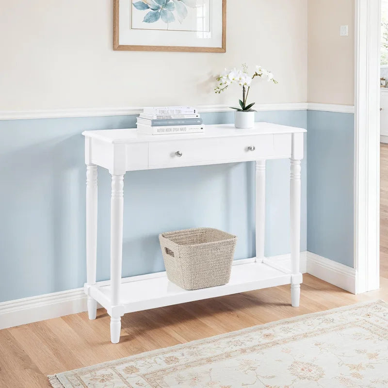  French Country Manor No Tools 1 Drawer Hall Entryway Table with Shelf