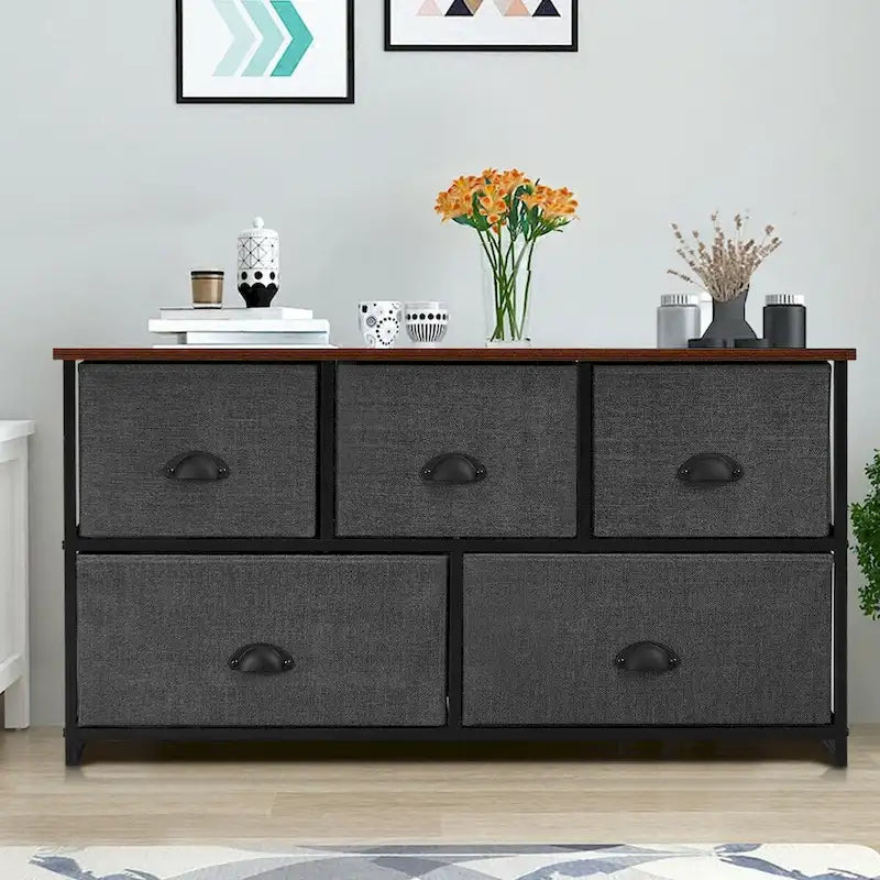 5-Drawer Dresser Storage Unit, Bedroom Side Table & Display Organizer, Dorm Furniture