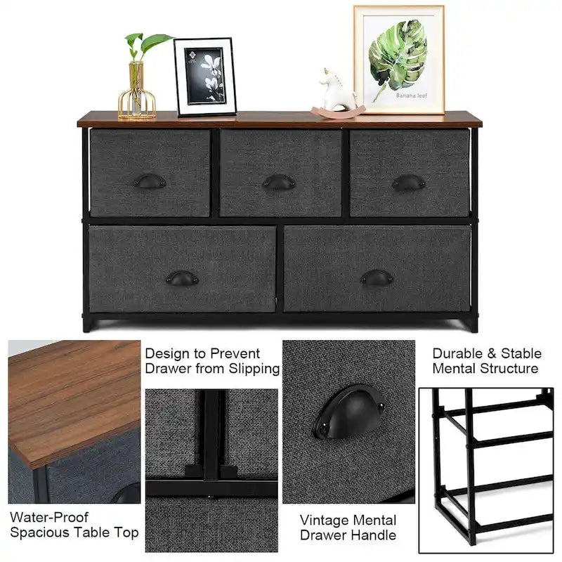 5-Drawer Dresser Storage Unit, Bedroom Side Table & Display Organizer, Dorm Furniture