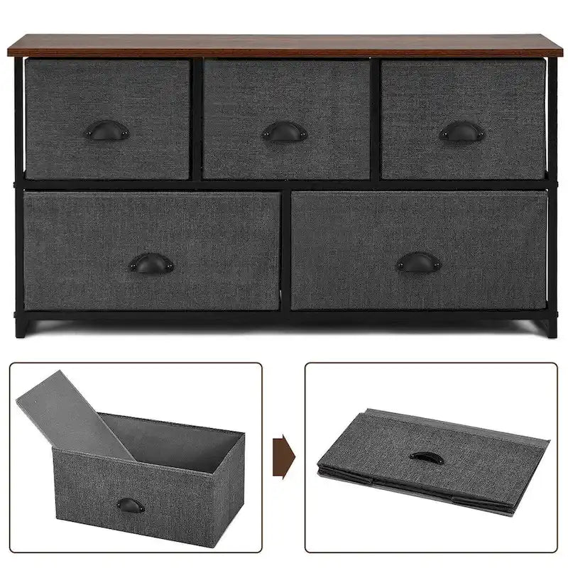 5-Drawer Dresser Storage Unit, Bedroom Side Table & Display Organizer, Dorm Furniture