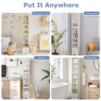 VECELO 70.9 Inches Tall Bathroom Narrow Linen Cabinet, 8 Tiers Solid Wood Freestanding Storage Cabinet