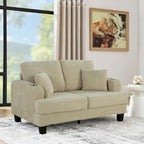 61-Inch Corduroy Loveseat with Cup Holders & Throw Pillows – Small Space Sofa