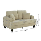 61-Inch Corduroy Loveseat with Cup Holders & Throw Pillows – Small Space Sofa
