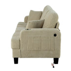 61-Inch Corduroy Loveseat with Cup Holders & Throw Pillows – Small Space Sofa