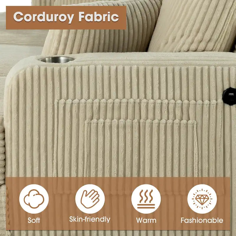 61-Inch Corduroy Loveseat with Cup Holders & Throw Pillows – Small Space Sofa