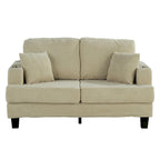 61-Inch Corduroy Loveseat with Cup Holders & Throw Pillows – Small Space Sofa