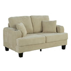 61-Inch Corduroy Loveseat with Cup Holders & Throw Pillows – Small Space Sofa