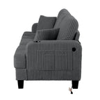 61-Inch Corduroy Loveseat with Cup Holders & Throw Pillows – Small Space Sofa