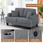 61-Inch Corduroy Loveseat with Cup Holders & Throw Pillows – Small Space Sofa