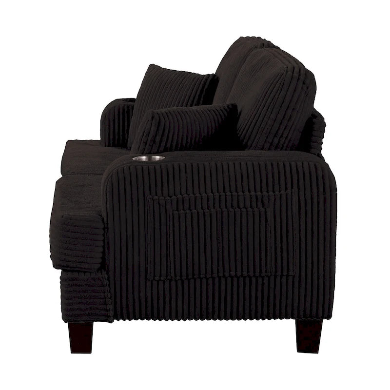 61-Inch Corduroy Loveseat with Cup Holders & Throw Pillows – Small Space Sofa