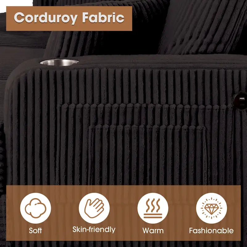 61-Inch Corduroy Loveseat with Cup Holders & Throw Pillows – Small Space Sofa