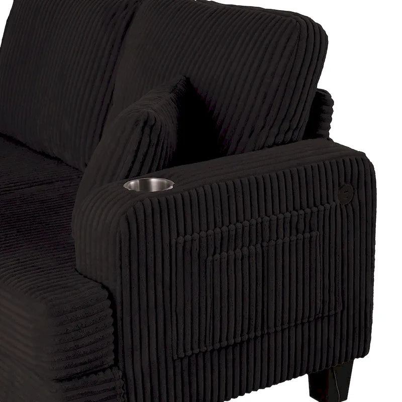 61-Inch Corduroy Loveseat with Cup Holders & Throw Pillows – Small Space Sofa