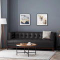 Mid-Century Modern Upholstered Sofa with Tuxedo Arms & Waffle Stitch Pattern