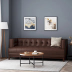 Mid-Century Modern Upholstered Sofa with Tuxedo Arms & Waffle Stitch Pattern