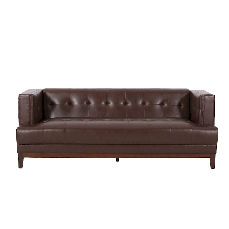 Mid-Century Modern Upholstered Sofa with Tuxedo Arms & Waffle Stitch Pattern