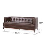 Mid-Century Modern Upholstered Sofa with Tuxedo Arms & Waffle Stitch Pattern