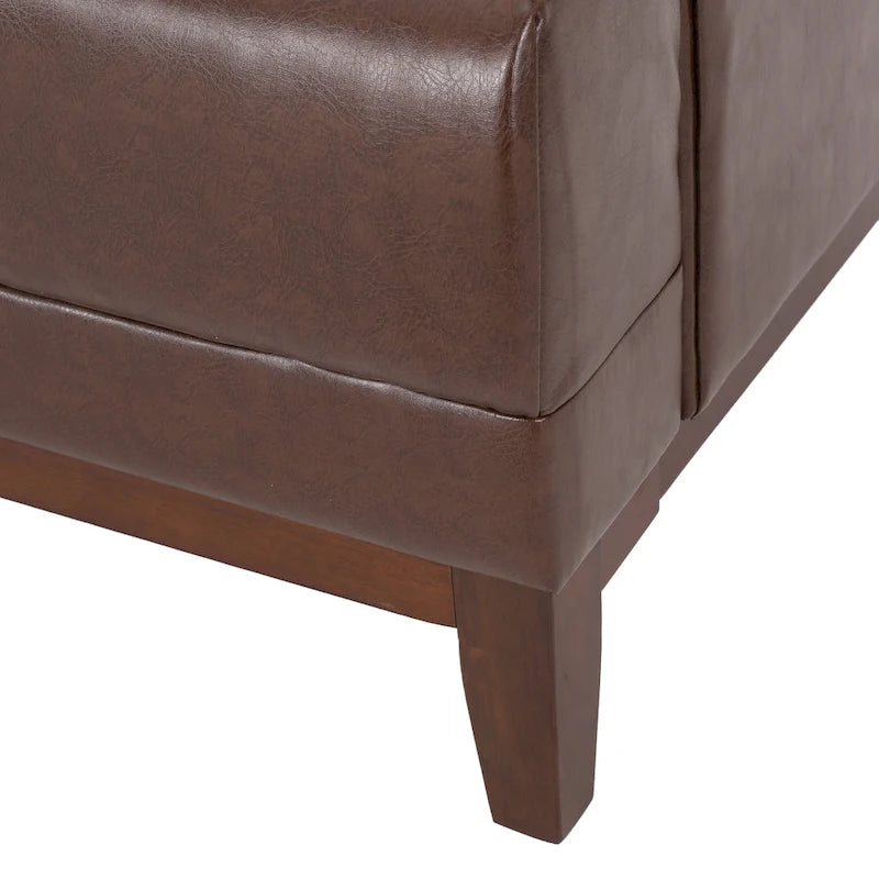 Mid-Century Modern Upholstered Sofa with Tuxedo Arms & Waffle Stitch Pattern