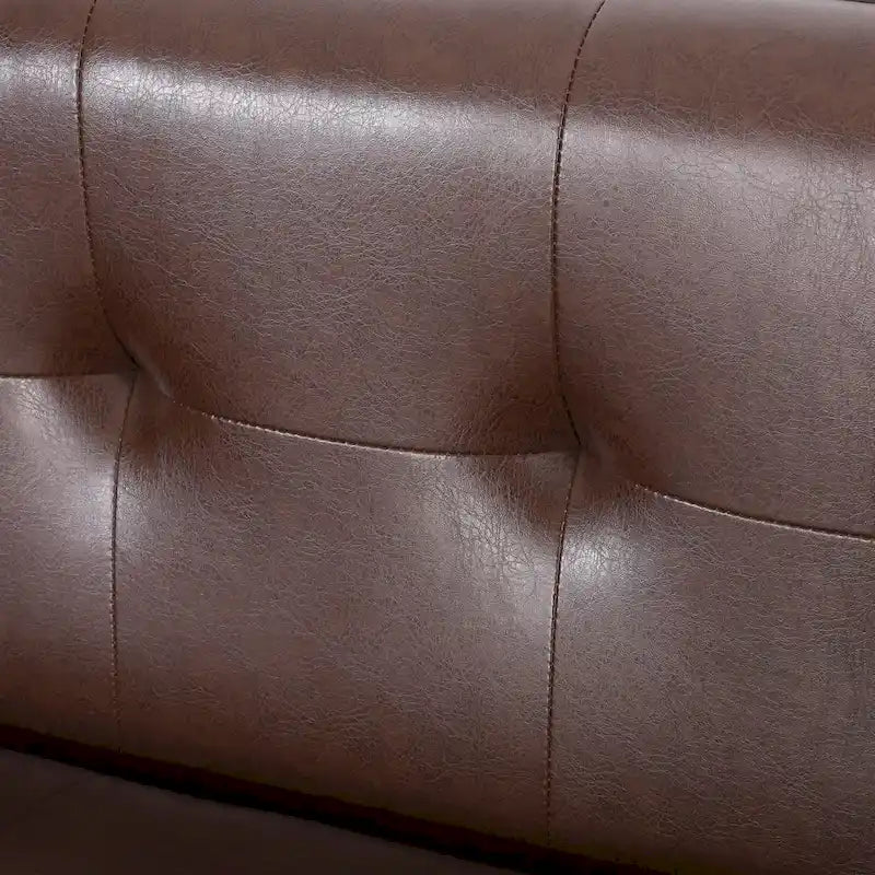 Mid-Century Modern Upholstered Sofa with Tuxedo Arms & Waffle Stitch Pattern