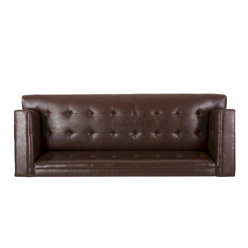 Mid-Century Modern Upholstered Sofa with Tuxedo Arms & Waffle Stitch Pattern