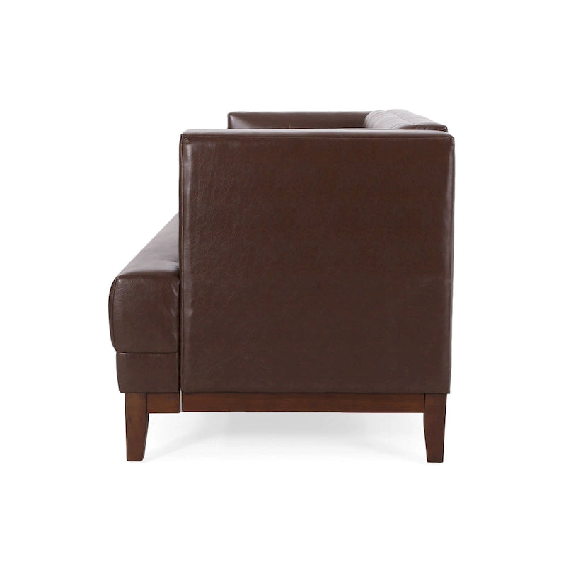 Mid-Century Modern Upholstered Sofa with Tuxedo Arms & Waffle Stitch Pattern