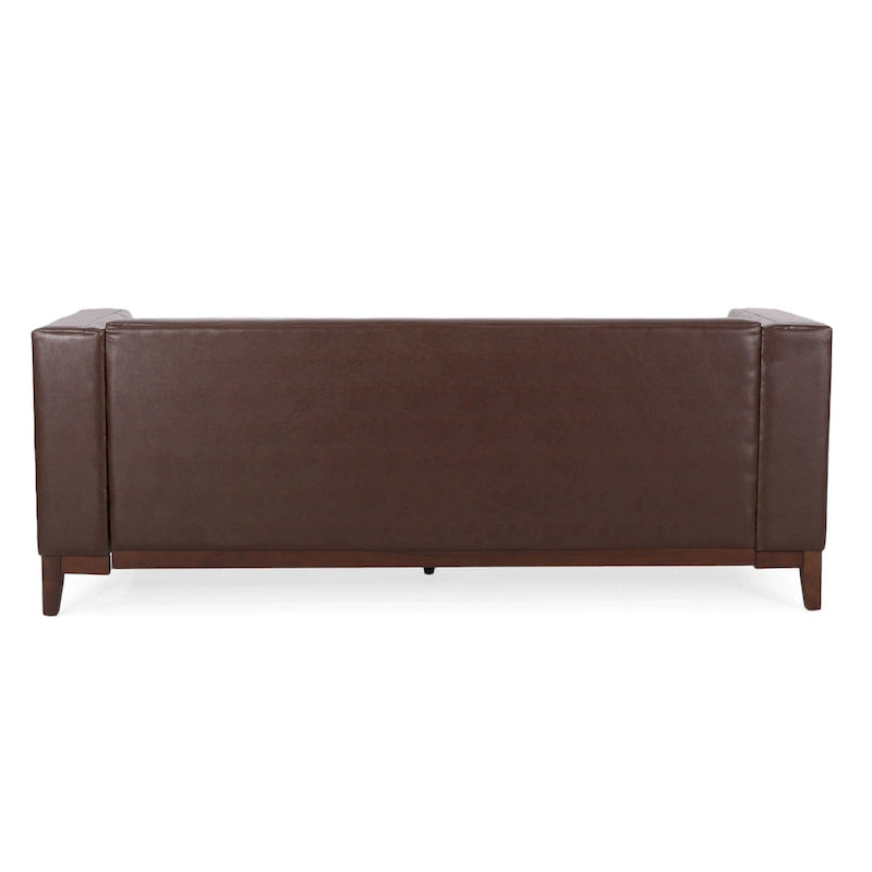 Mid-Century Modern Upholstered Sofa with Tuxedo Arms & Waffle Stitch Pattern