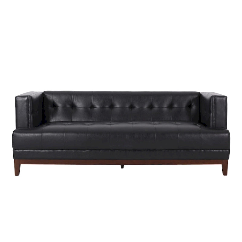 Mid-Century Modern Upholstered Sofa with Tuxedo Arms & Waffle Stitch Pattern