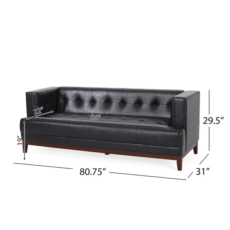Mid-Century Modern Upholstered Sofa with Tuxedo Arms & Waffle Stitch Pattern